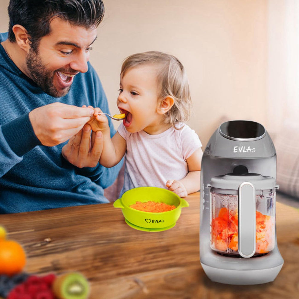 EVLA'S Baby Food Maker blender creating silky puree.