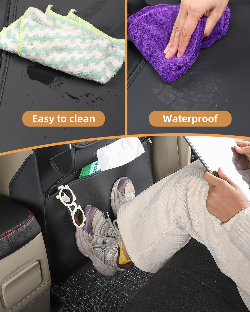 EVMODS back seat protector with side cup holders secures drinks