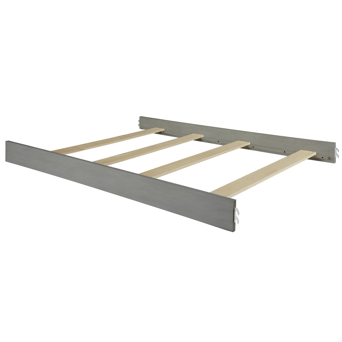 Evolur universal bed rail storm grey attached to crib for transition.