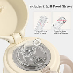 Evorie dual straw system for bite and sip option, leak-proof