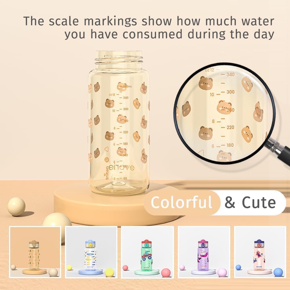 Evorie Tritan kids bottle in backpack use for daily school hydration.