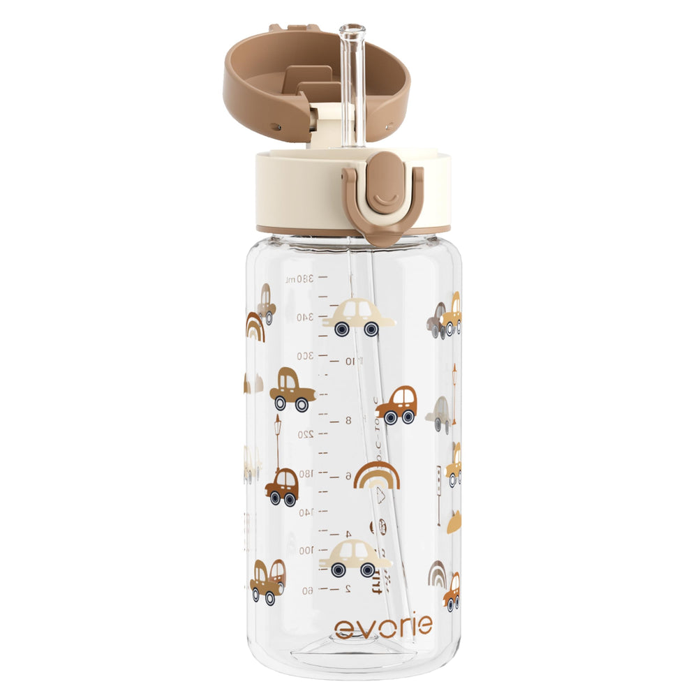 Evorie Tritan kids bottle with straw lid, durable for school use.