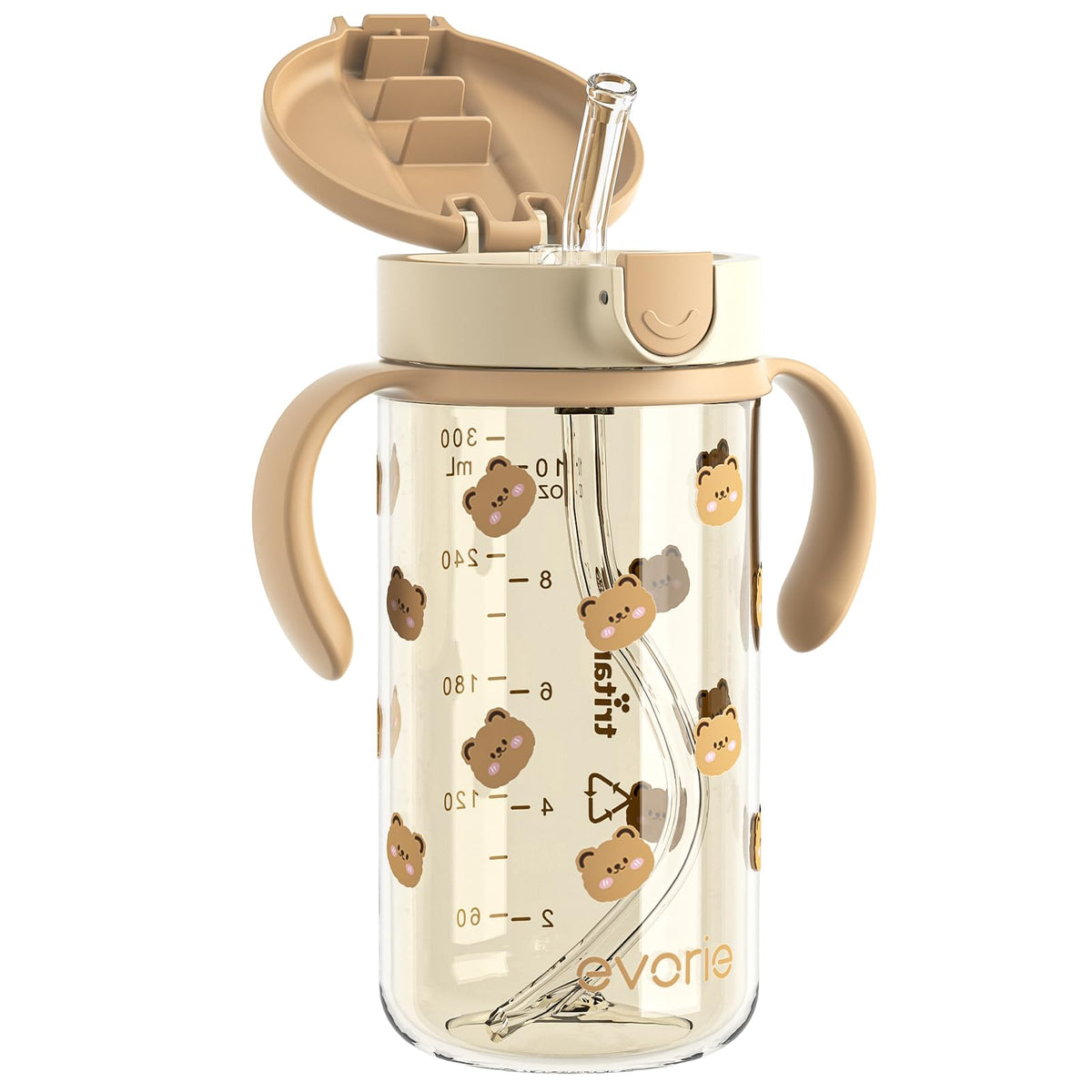 Evorie Tritan spill-proof cup with straw for mess-free on-the-go drinking.