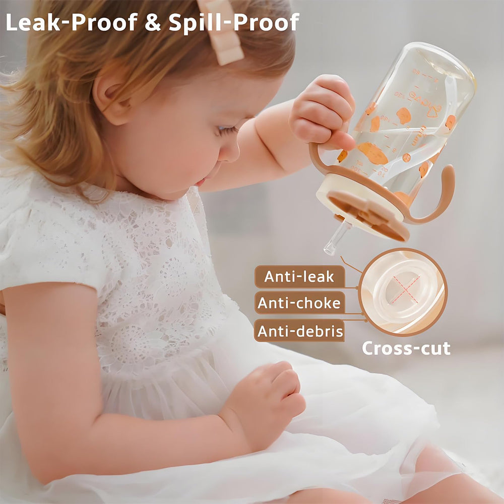 Evorie Tritan spill-proof cup with removable handles for toddler grip.