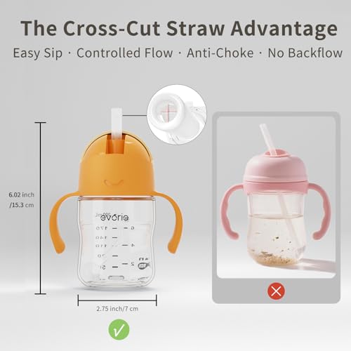 Evorie Tritan weighted straw sippy cup apricot durable Tritan material.