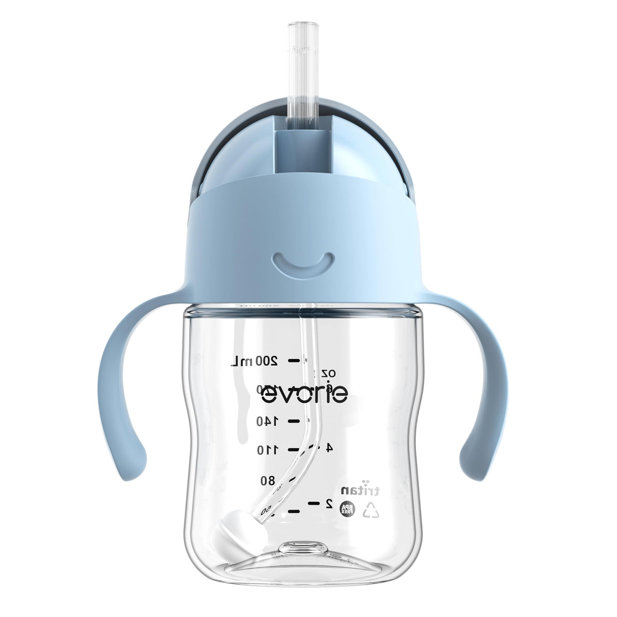 Evorie Tritan weighted straw sippy cup in blue with handles for easy grip