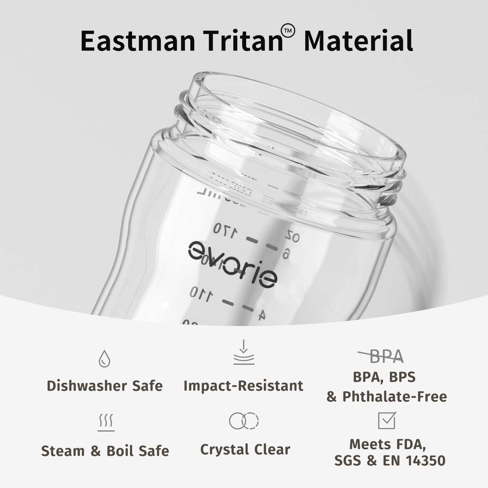 Durable Tritan material offers glass-like clarity with stainless-like toughness.