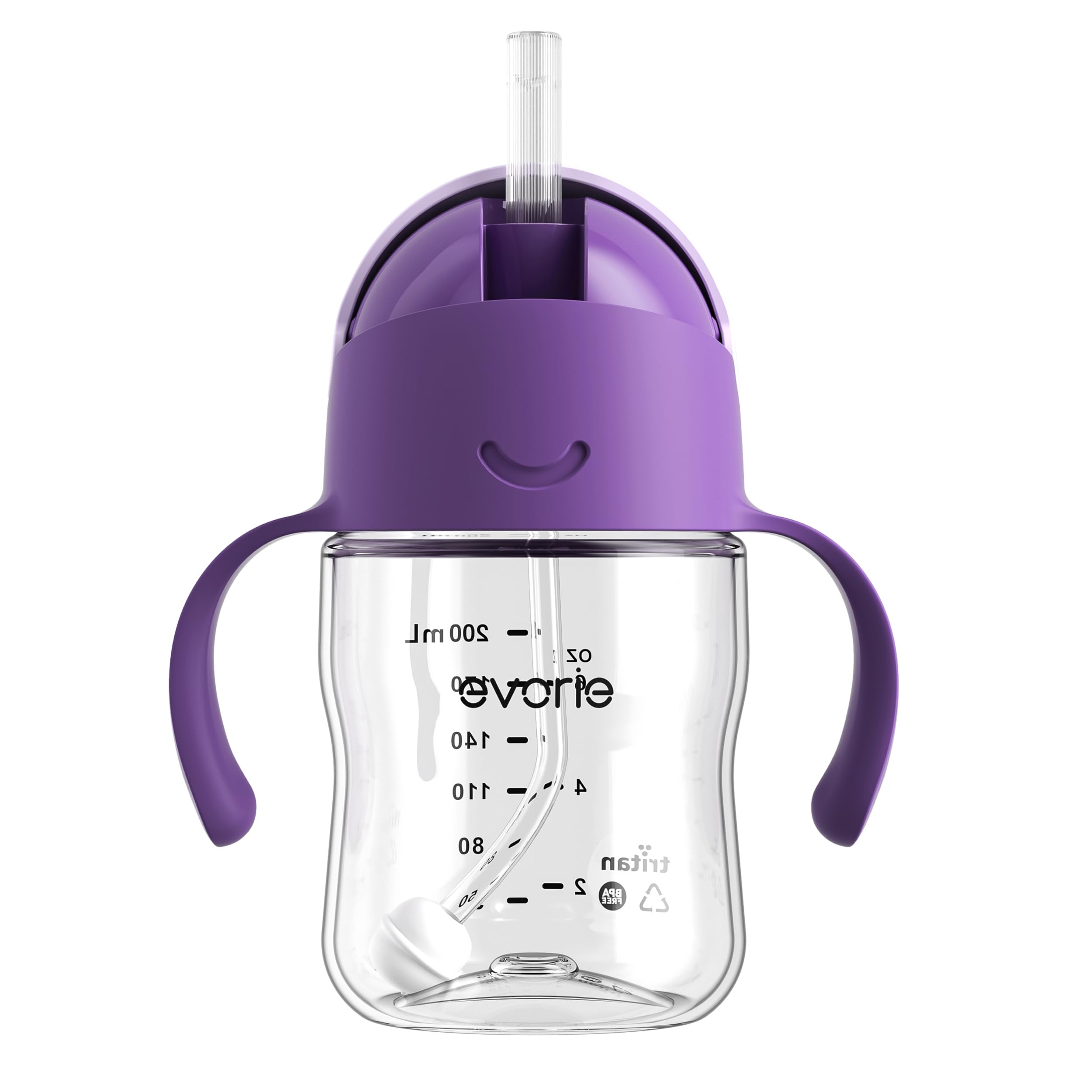 Evorie Tritan weighted straw sippy cup with handles for easy grip for toddlers