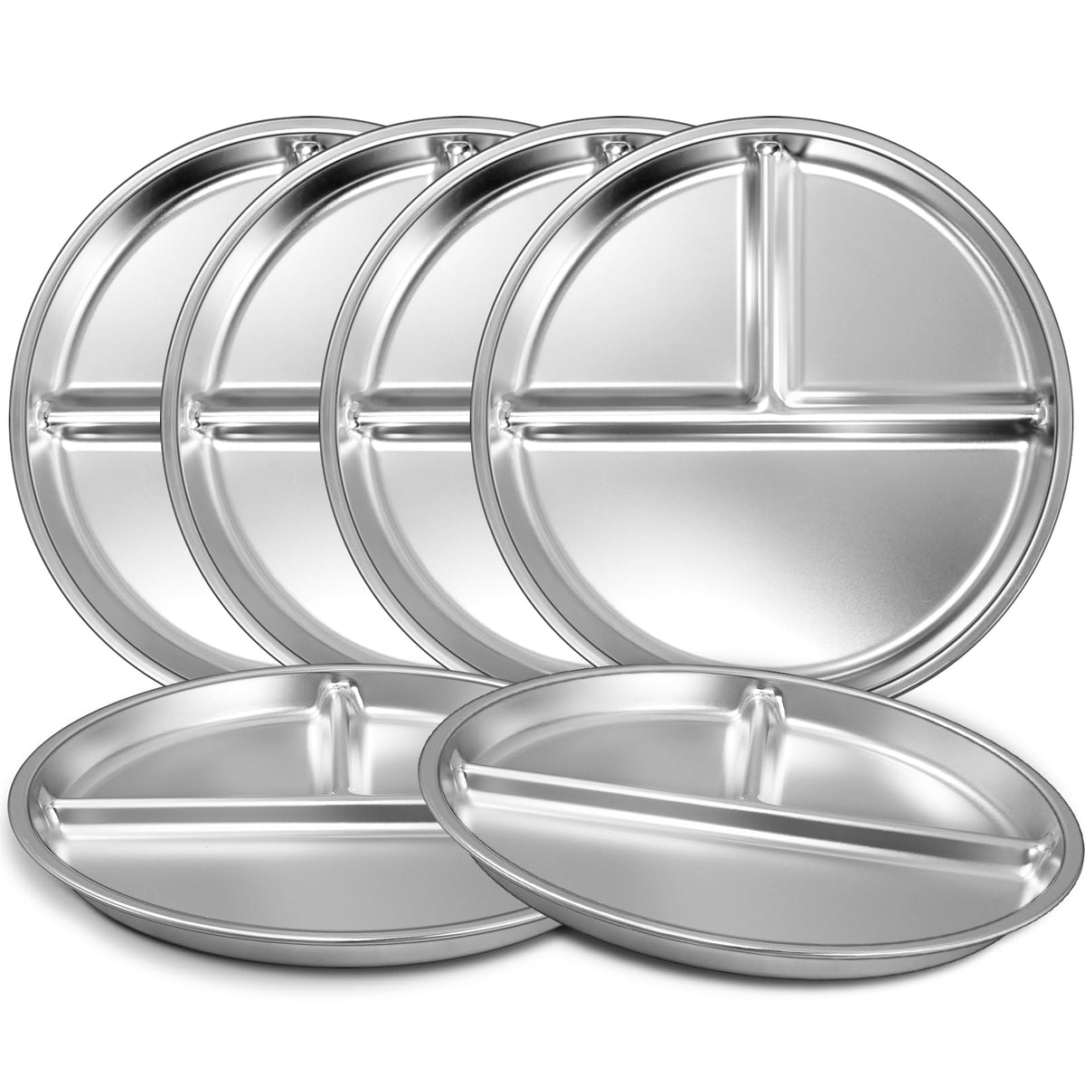 EWFEN stainless steel toddler plate set of 6 ready for family meals, durable and easy to clean.