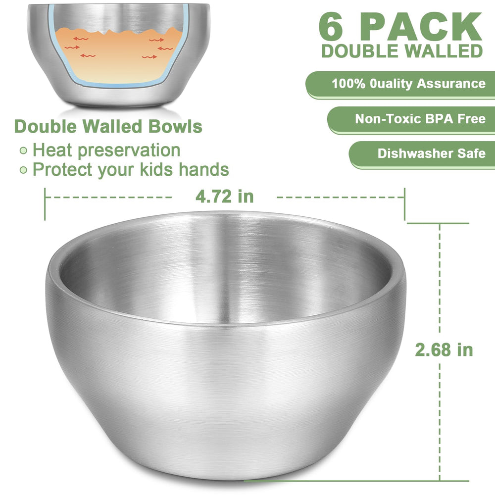 EWFEN SUS304 six-piece bowls stacked neatly for space-saving family meals.