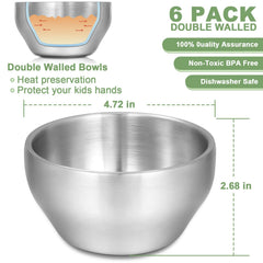 EWFEN SUS304 six-piece bowls stacked neatly for space-saving family meals.