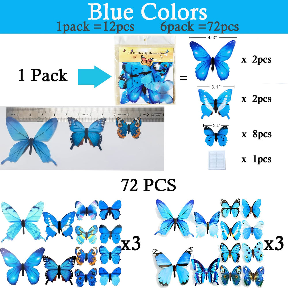 Ewong 72-piece blue butterfly pack offers 3 sizes.