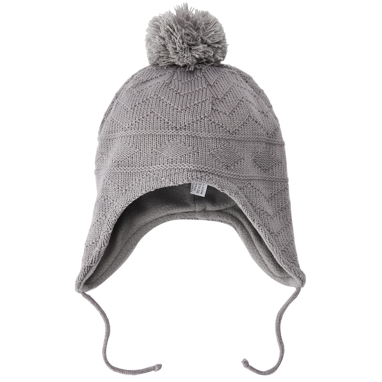 Exemaba knit beanie pom-pom in grey adds cute style while staying warm