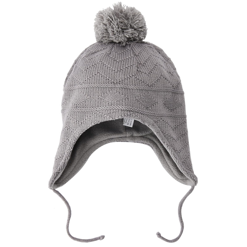 Exemaba knit beanie pom-pom in grey adds cute style while staying warm