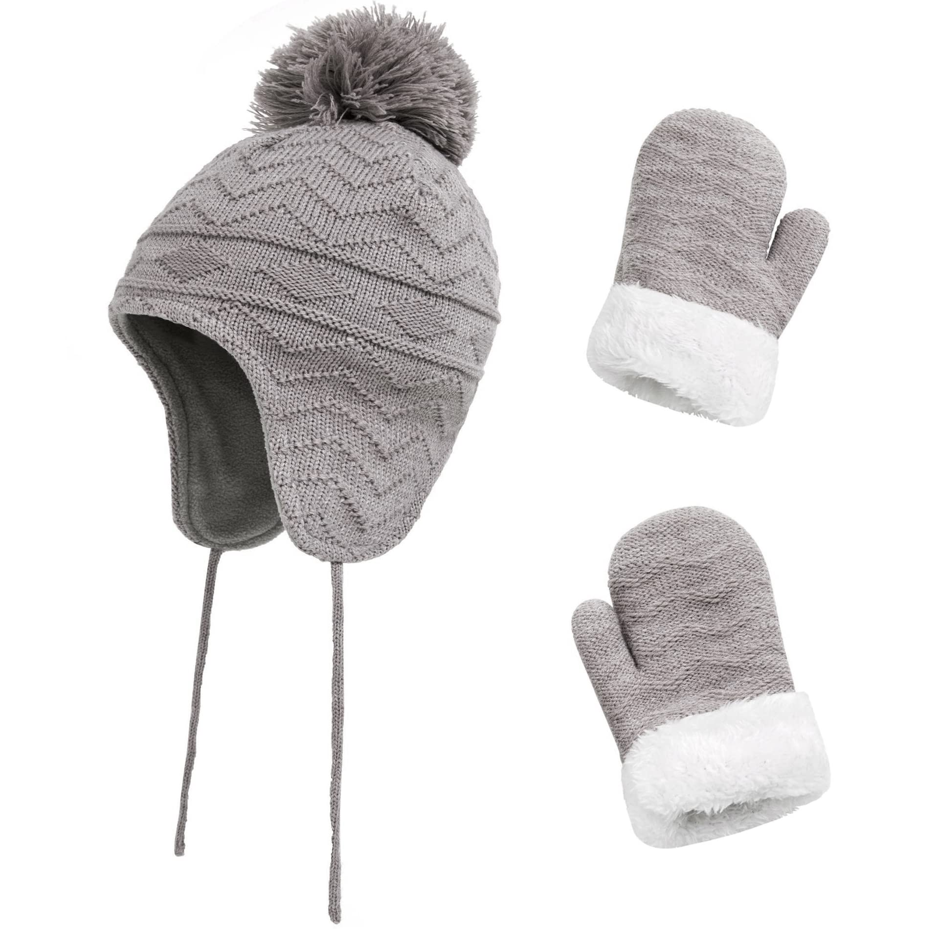 Exemaba toddler winter hat with mittens in grey keeps little ones warm on cold playground days