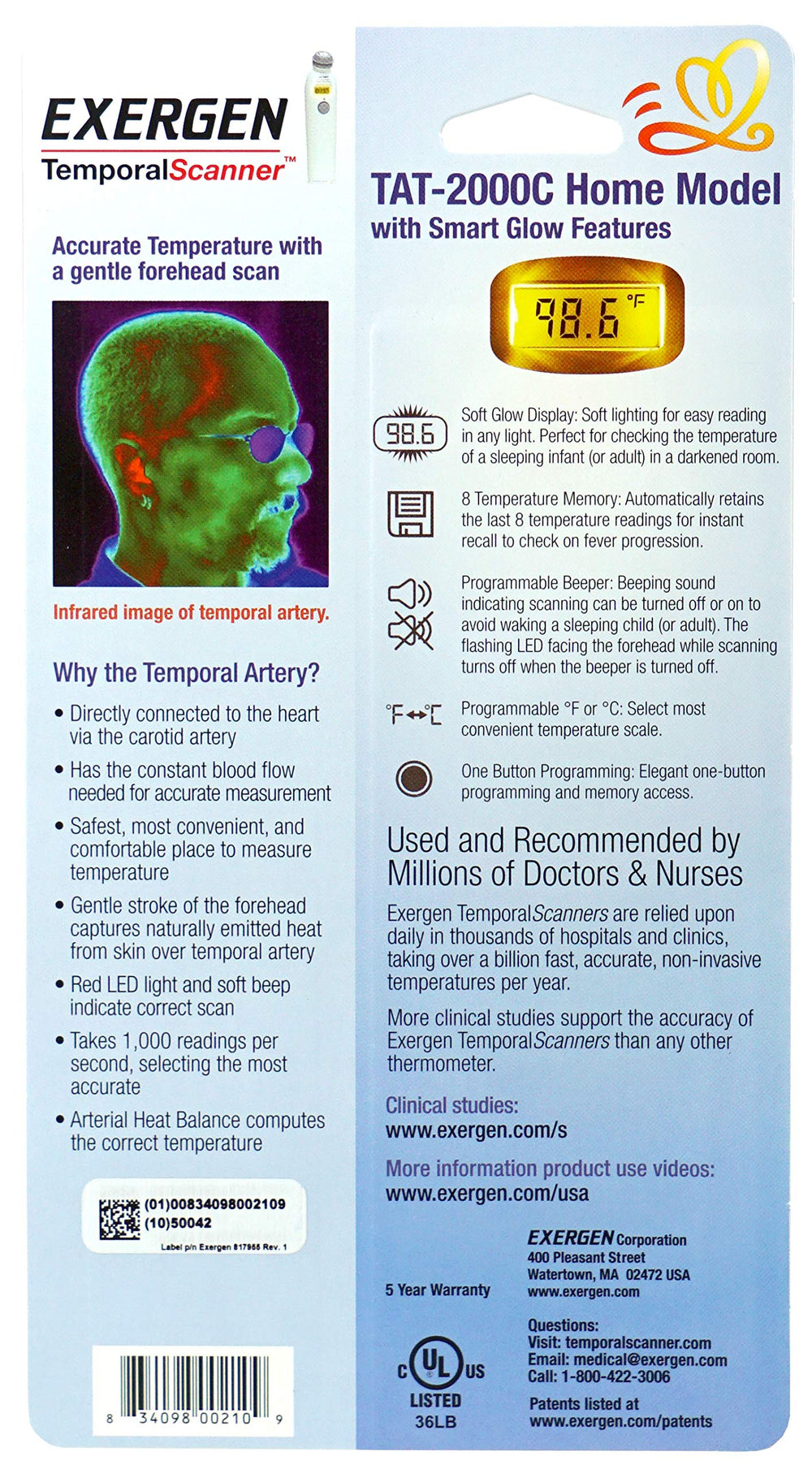 Exergen ComfortScanner LCD display shows clear readings for easy monitoring