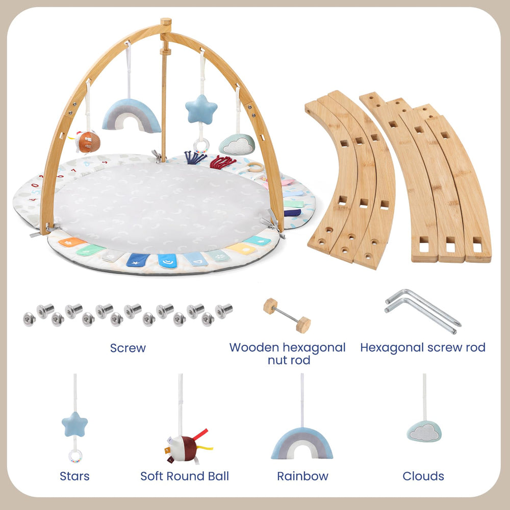 Compact travel-ready design of EXIN DECHEN play gym for storage on the go