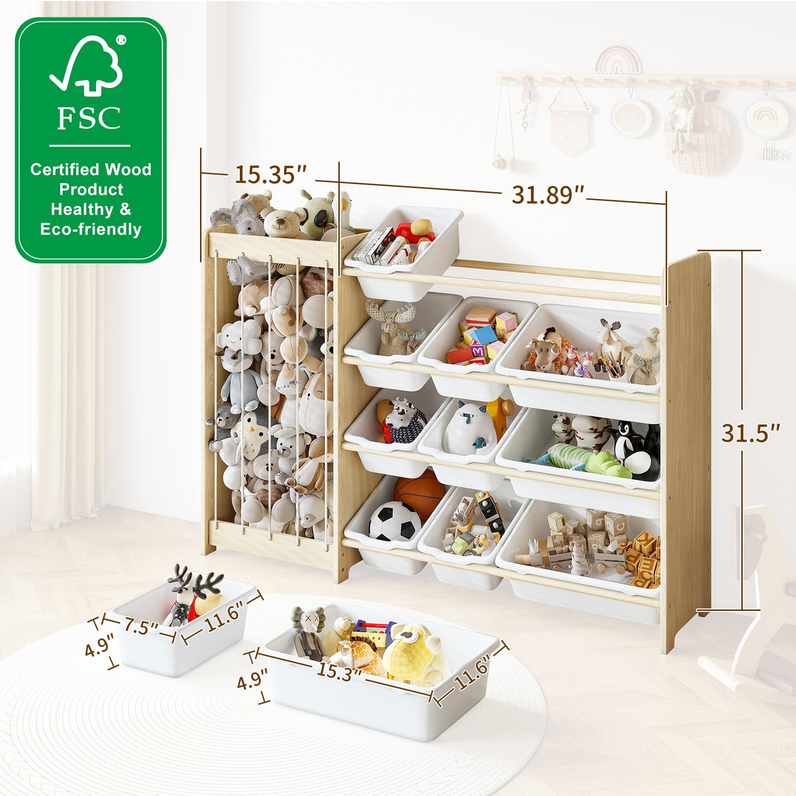 EXPERLAM 2-in-1 plush area showing dedicated storage for stuffed toys.