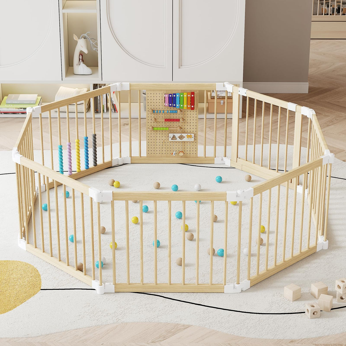 EXPERLAM Baby Playpen folded and portable for easy storage and travel.