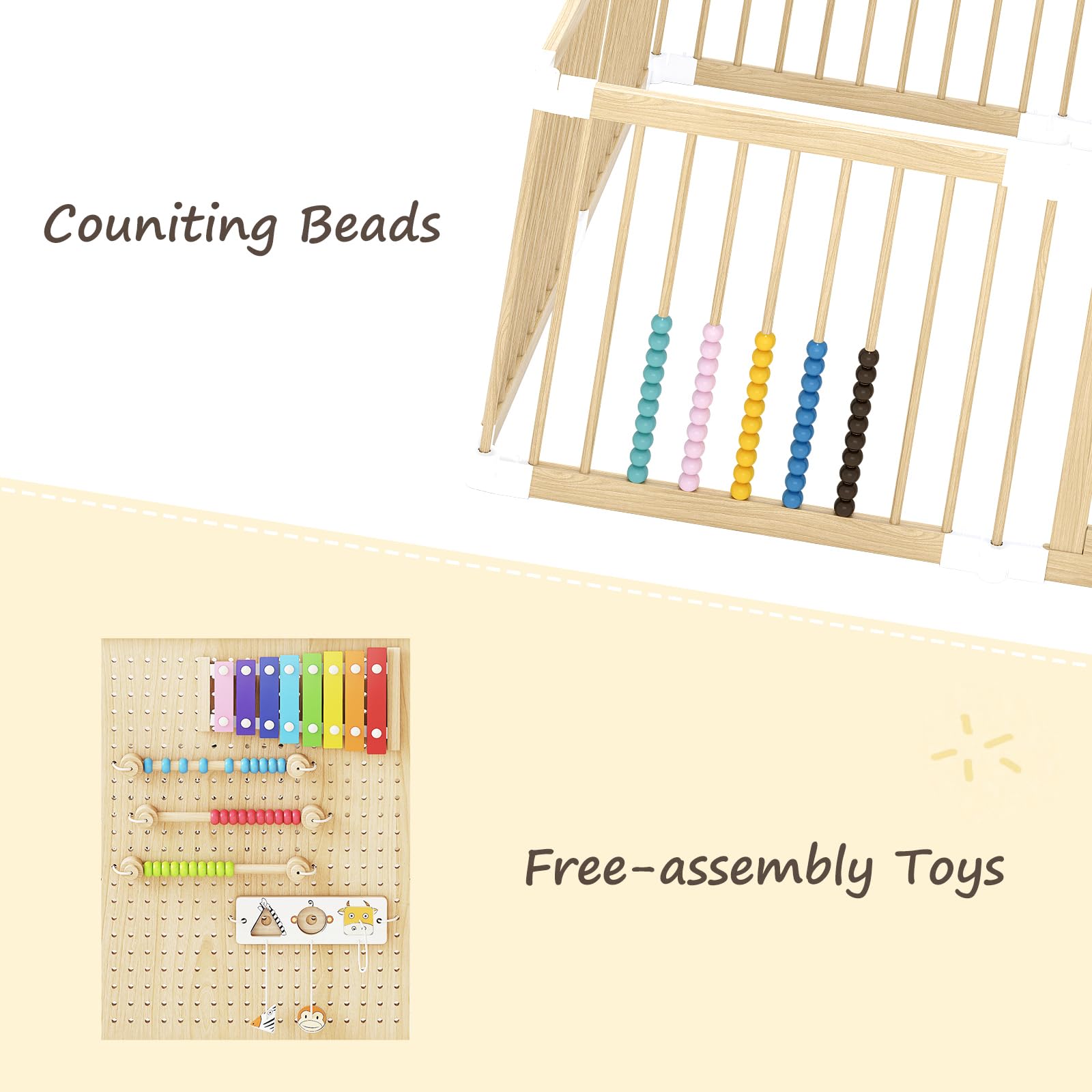 EXPERLAM Baby Playpen natural solid wood offers sturdy, chemical-free construction.