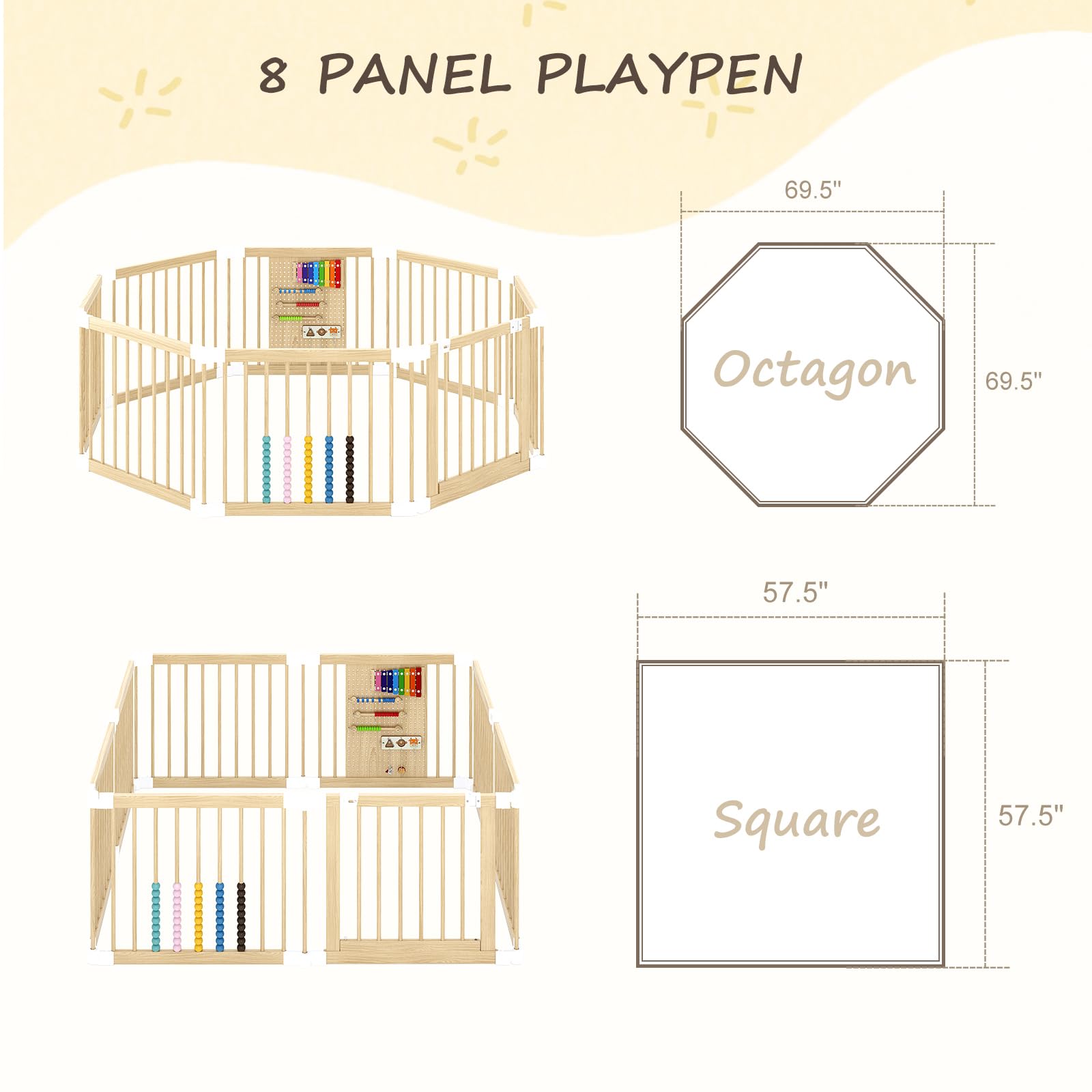 EXPERLAM Baby Playpen with toy panels supports interactive learning experiences.
