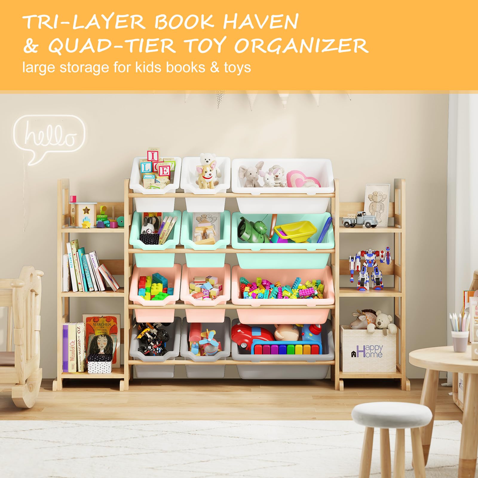 A practical 3-in-1 bookshelf and organizer setup for classrooms.