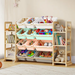 EXPERLAM Extra Large Toy Storage with side shelves keeps toys neatly organized and within reach.
