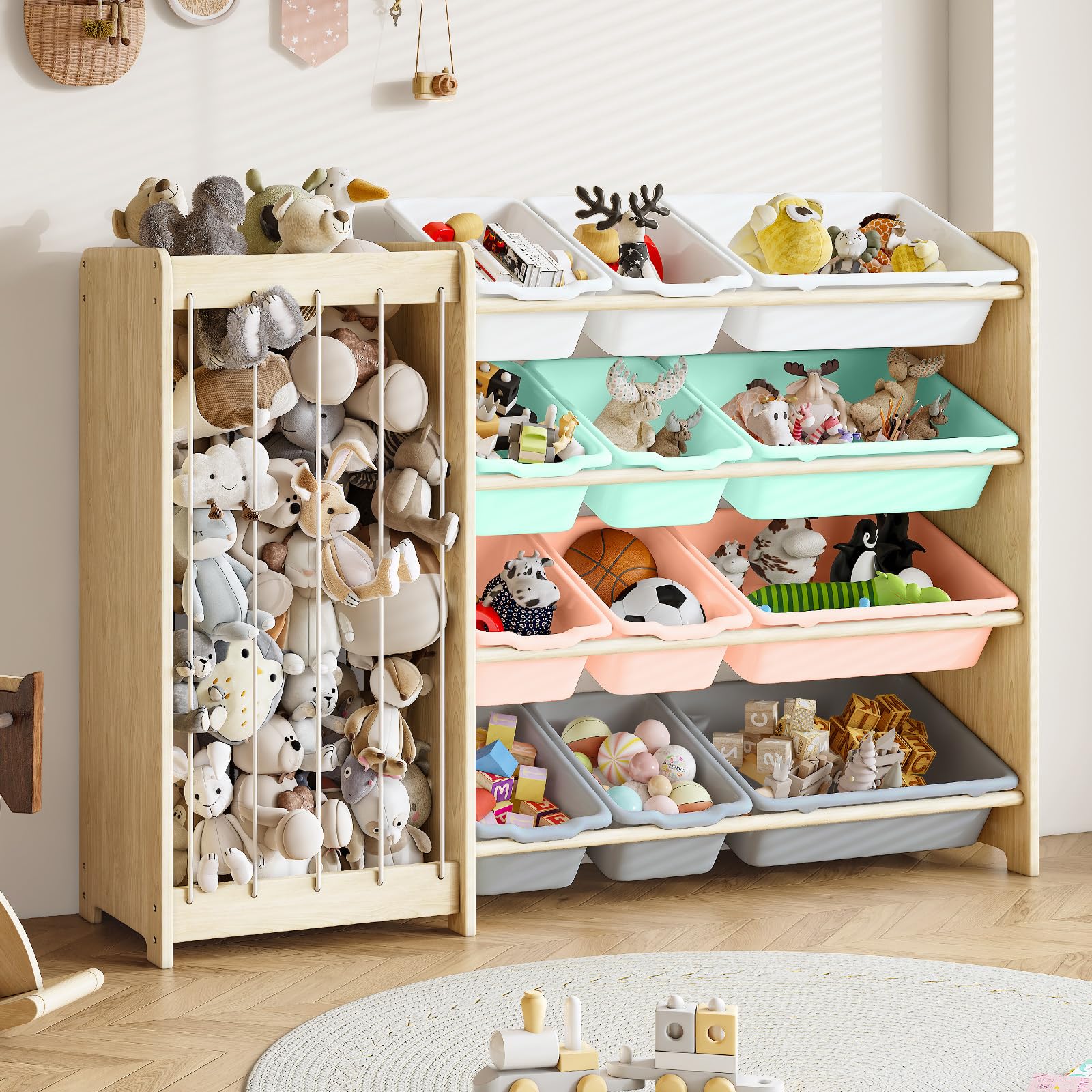 EXPERLAM kids toy storage organizer with 12 bins keeps toys neatly organized and accessible.