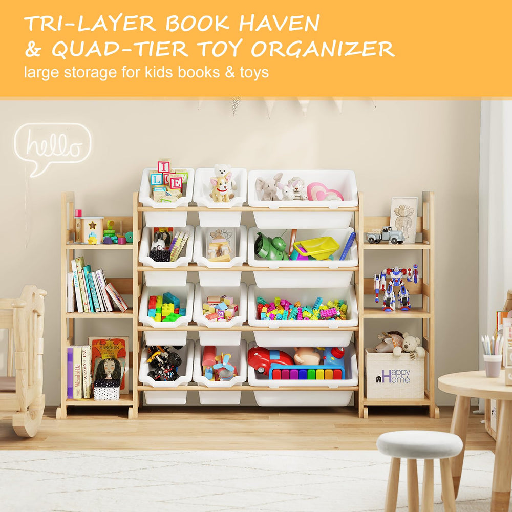 EXPERLAM multi-level bin storage helps categorize books and toys.