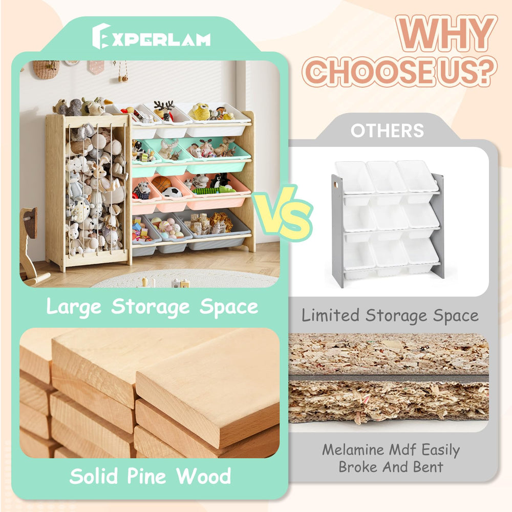 EXPERLAM open, clear-view bins offer quick toy visibility and easy sorting.