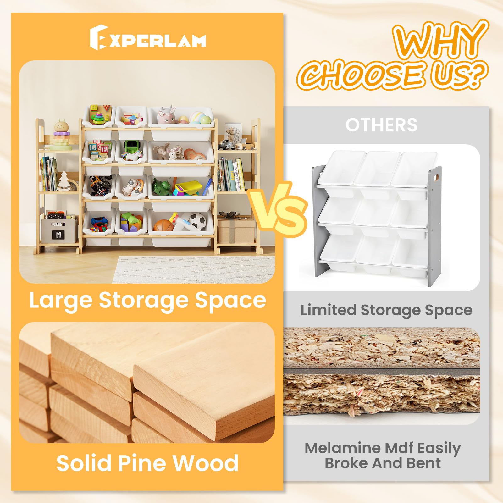 EXPERLAM rounded corners and stable base reduce tipping and bumps.