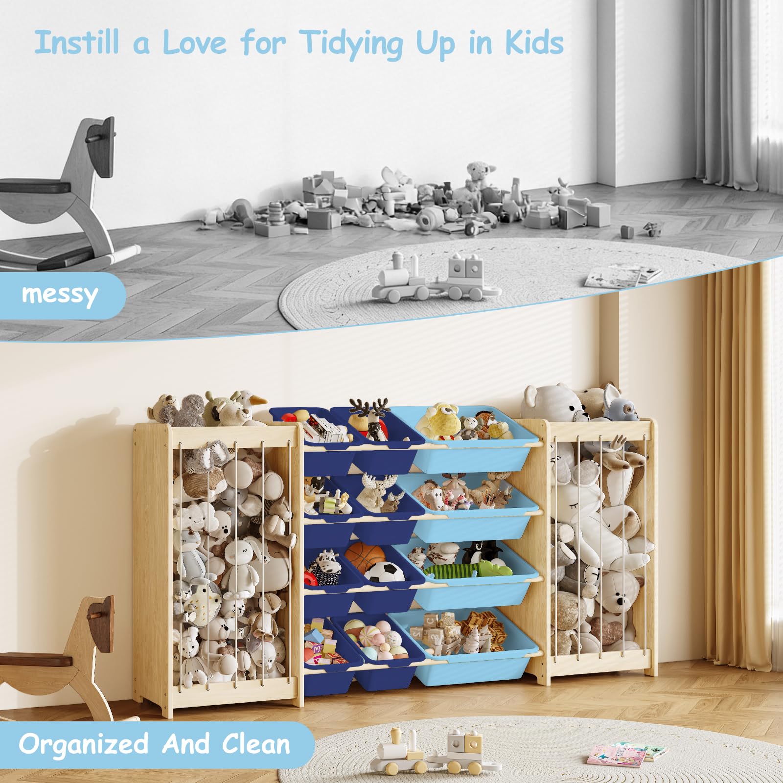 EXPERLAM spacious bin configuration supports diverse toy sizes.