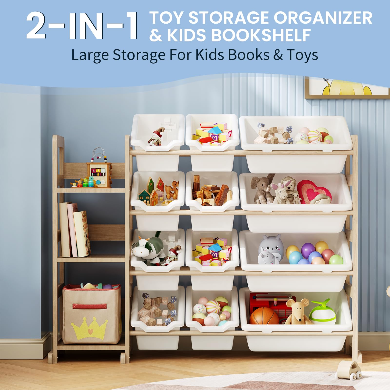 EXPERLAM toy storage organizer front view highlighting sturdy base and stability.