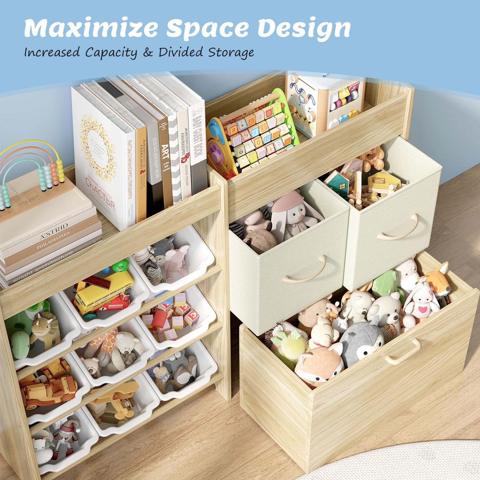 EXPERLAM two-drawer storage helps conceal small toys and accessories.