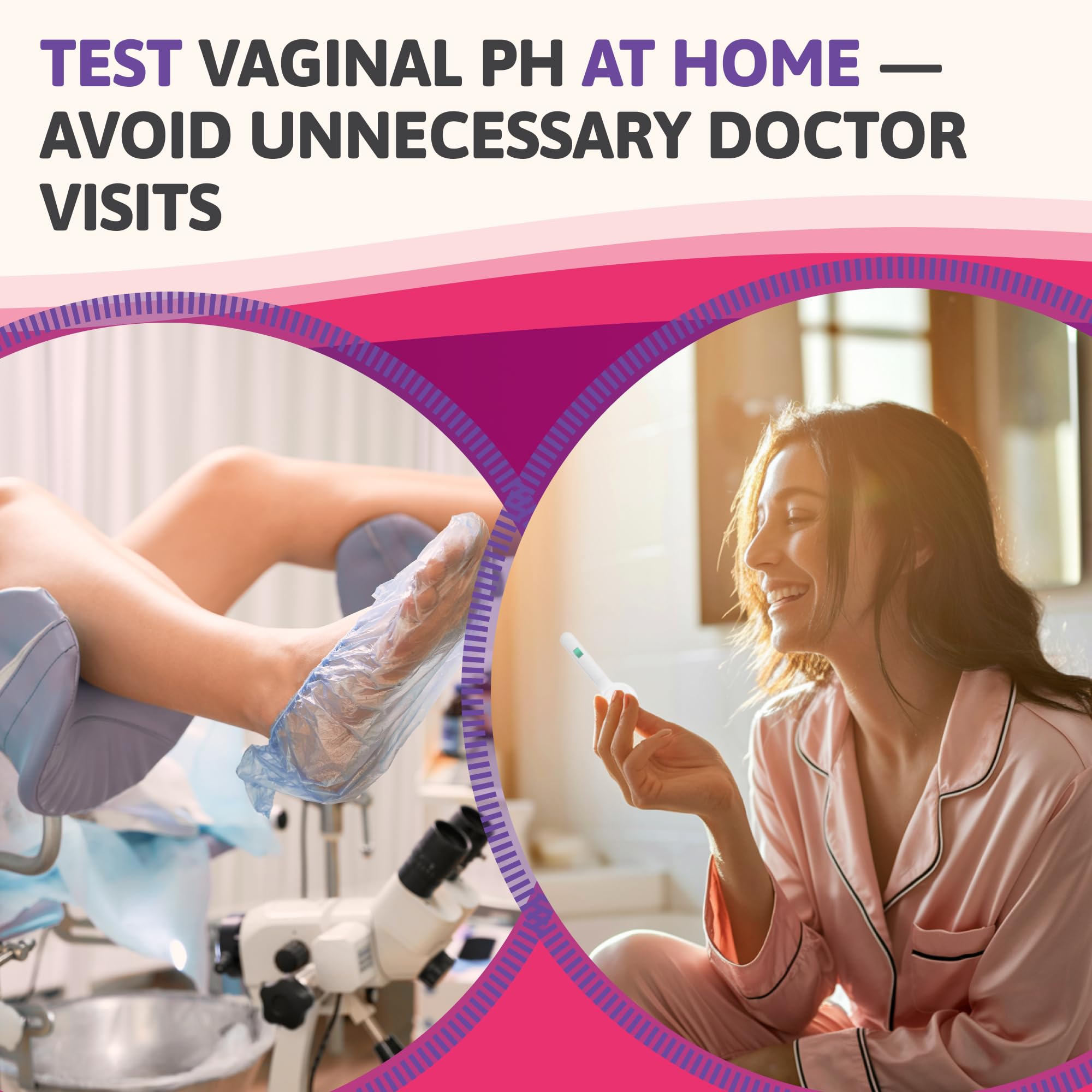 Exploro vaginal health pH scale reading shows neutral to slightly acidic ranges.