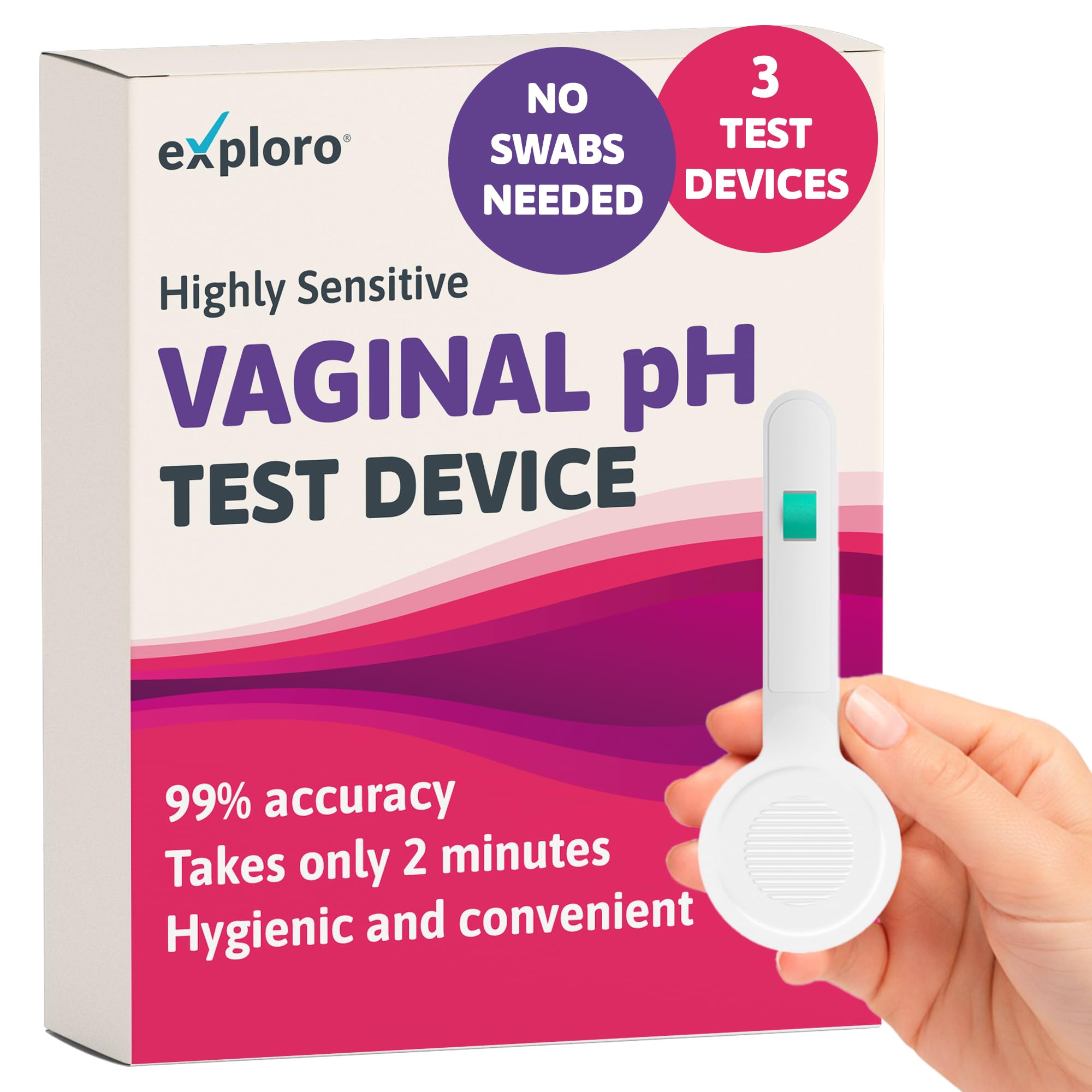 Exploro vaginal pH balance device box enables convenient at-home testing.