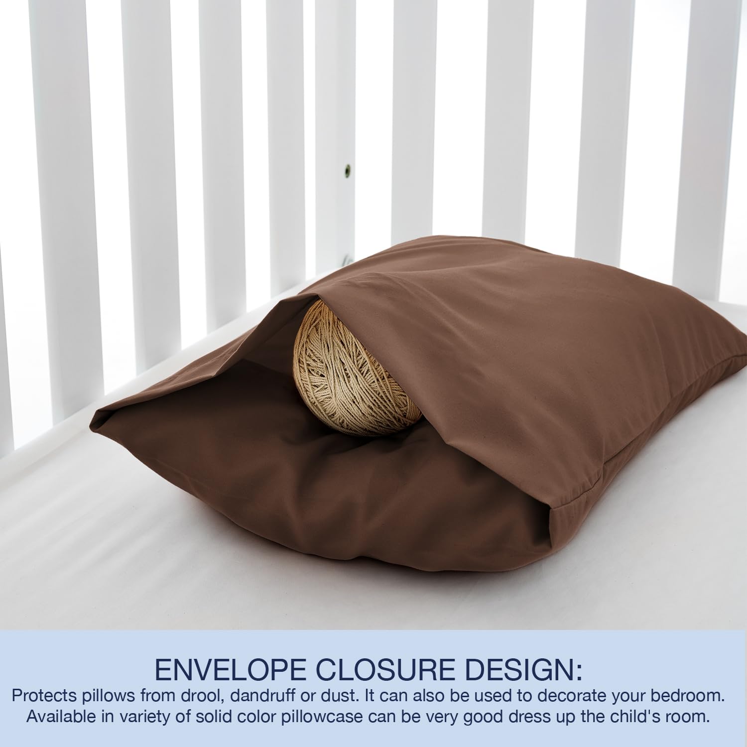 EXQ Home machine-washable brown pillowcase with care label for simple cleaning.