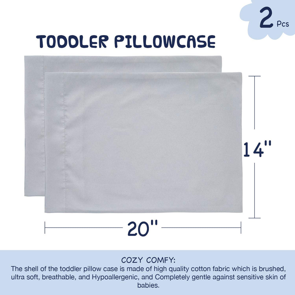 Travel scenario with EXQ Home pillowcase on compact toddler pillow.