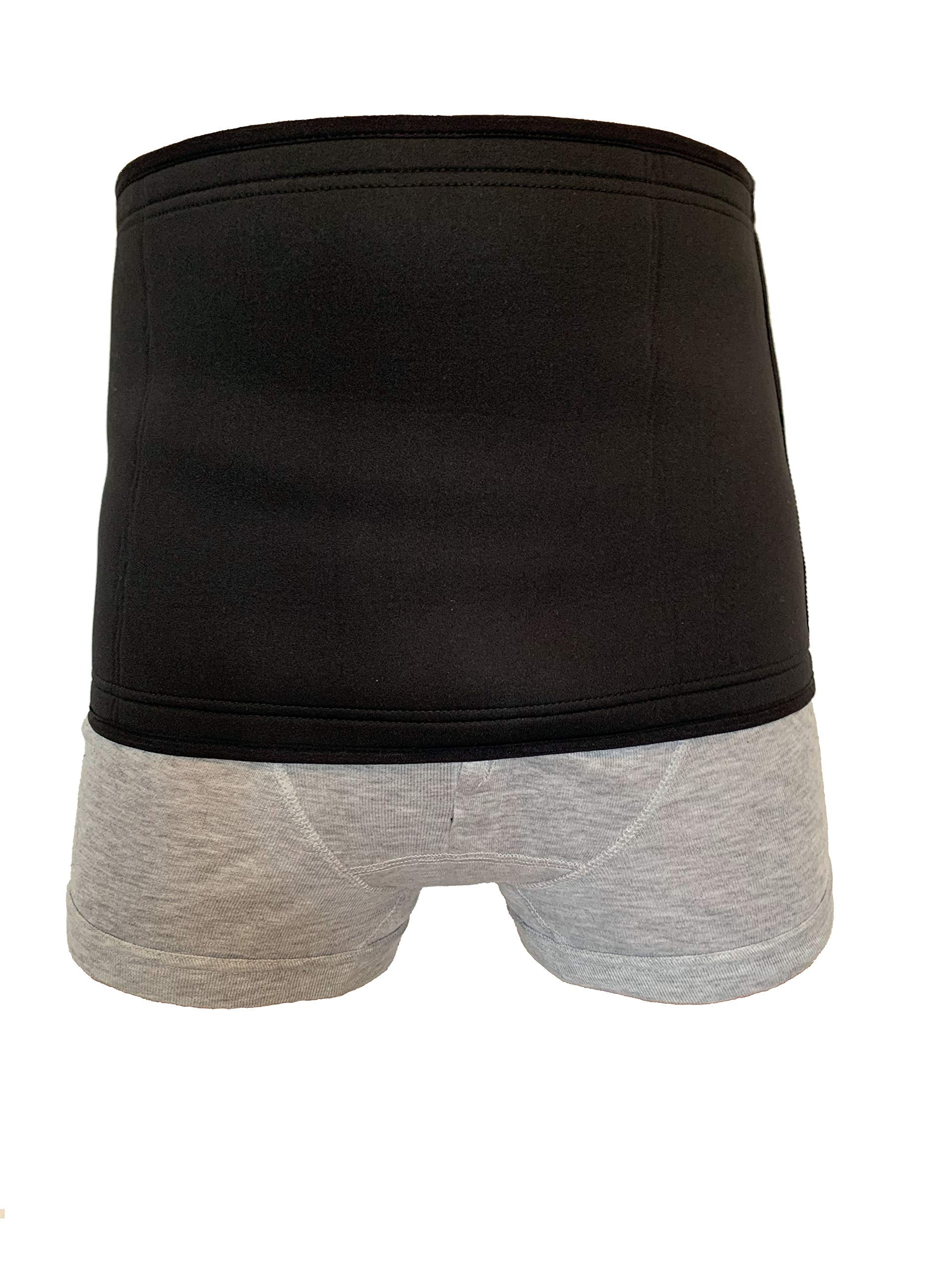 EXTREME Soft Abdomen Wrap with silicone grip secures a stoma bag comfortably.