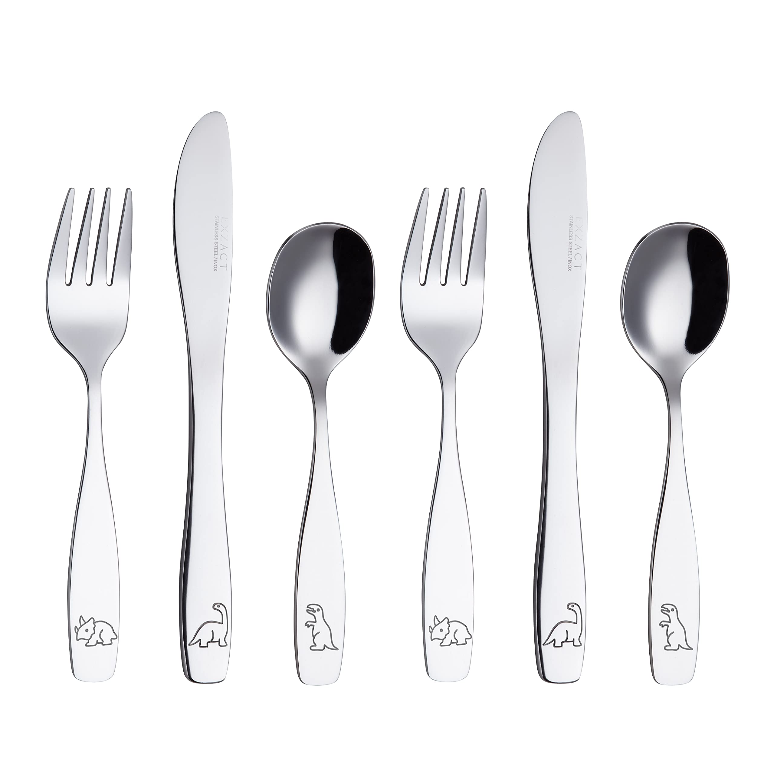 Exzact Kids Flatware dinosaur-engraved forks for toddlers, easy grip.