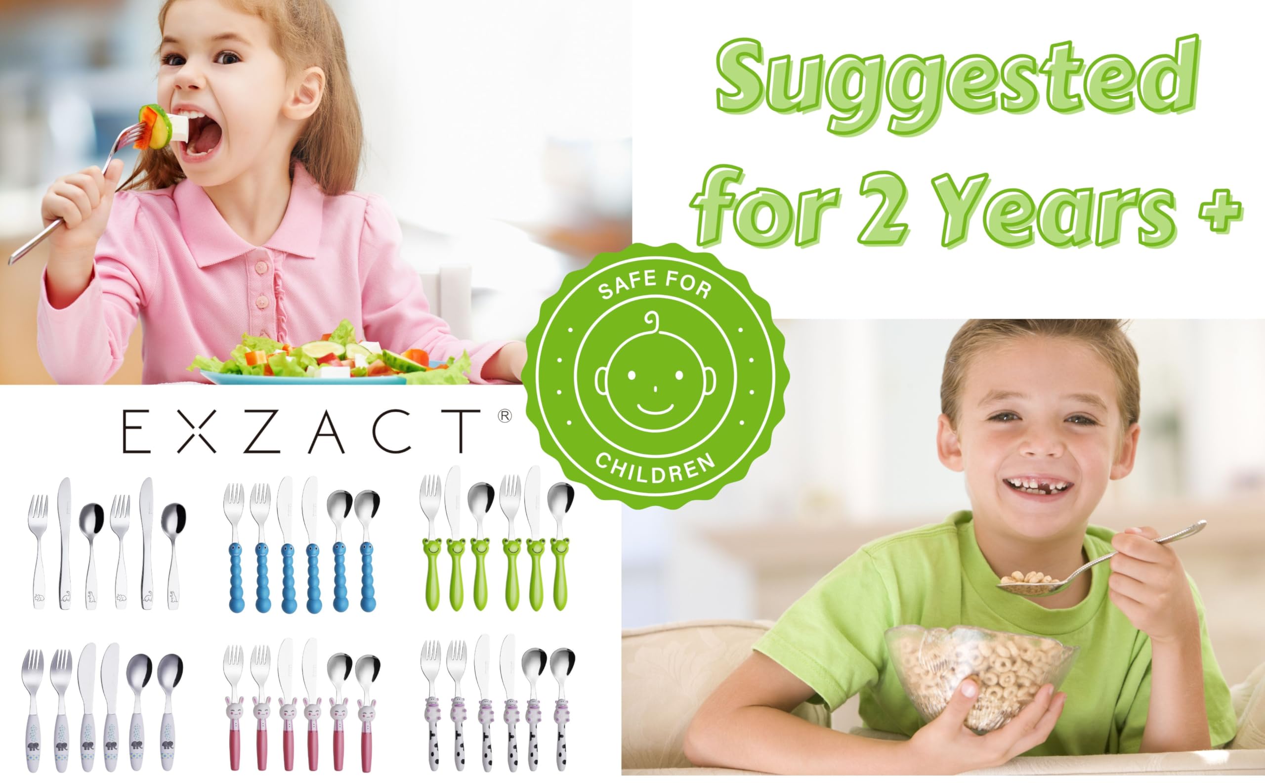 Exzact Kids Flatware packaging showing gift-ready presentation.