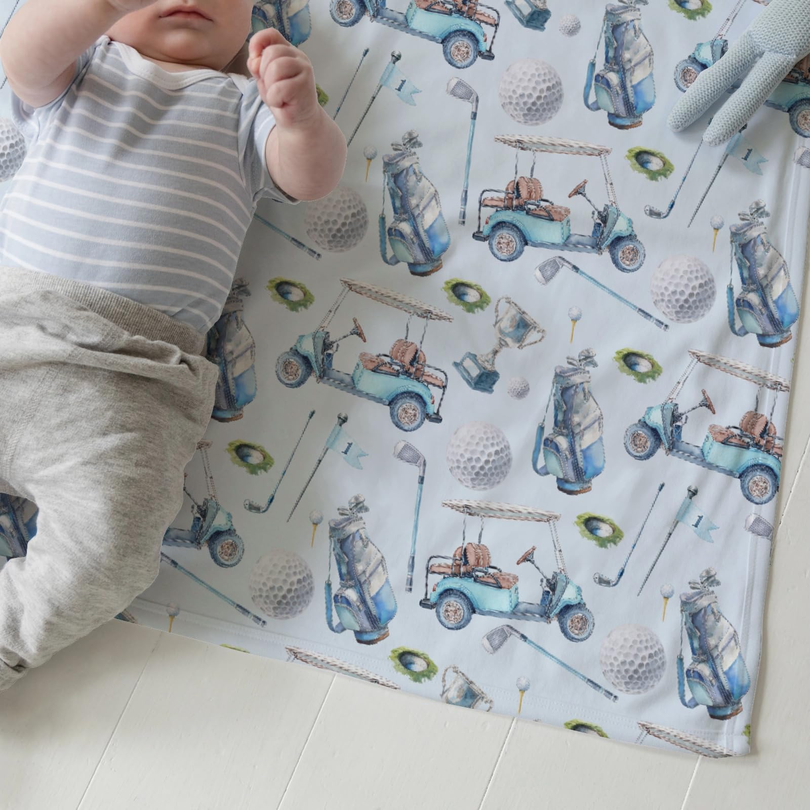 EyMzcod baby blanket used as swaddle and stroller cover.