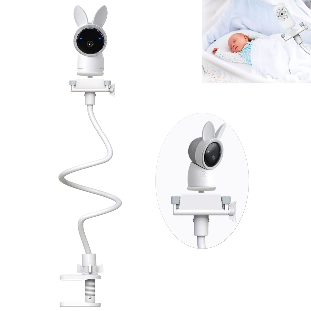 EYSAFT Arenti monitor clip secures to crib rail for stable viewing.