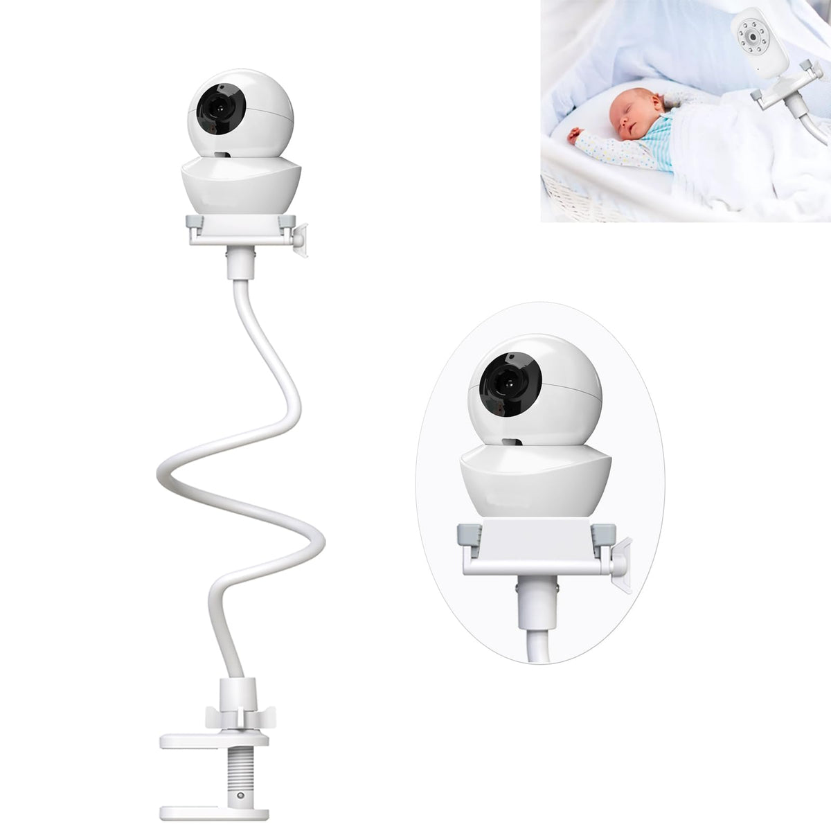 EYSAFT baby monitor holder clamps securely to crib for Babysense viewing