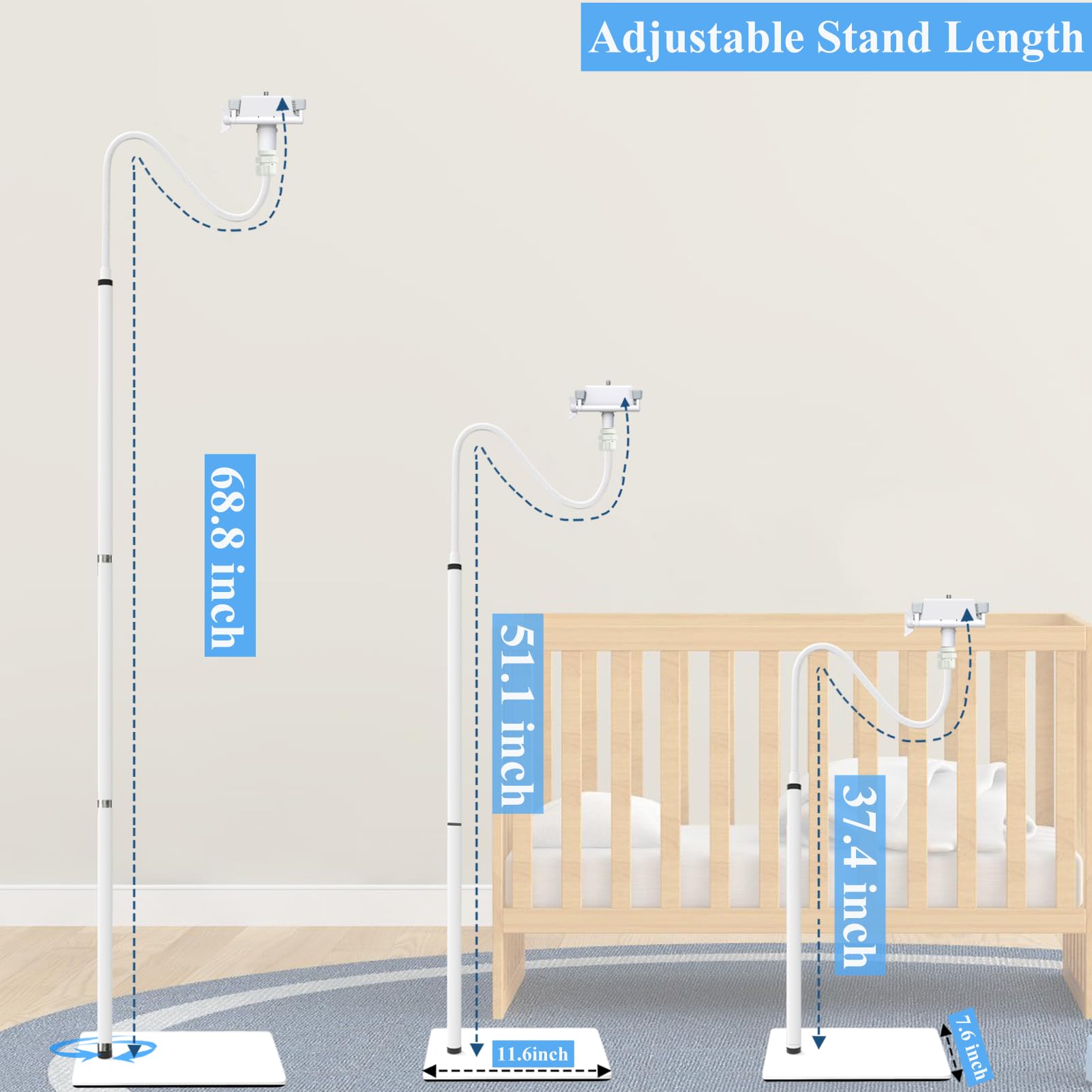 EYSAFT non-slip base prevents tip-overs during use beside the crib.