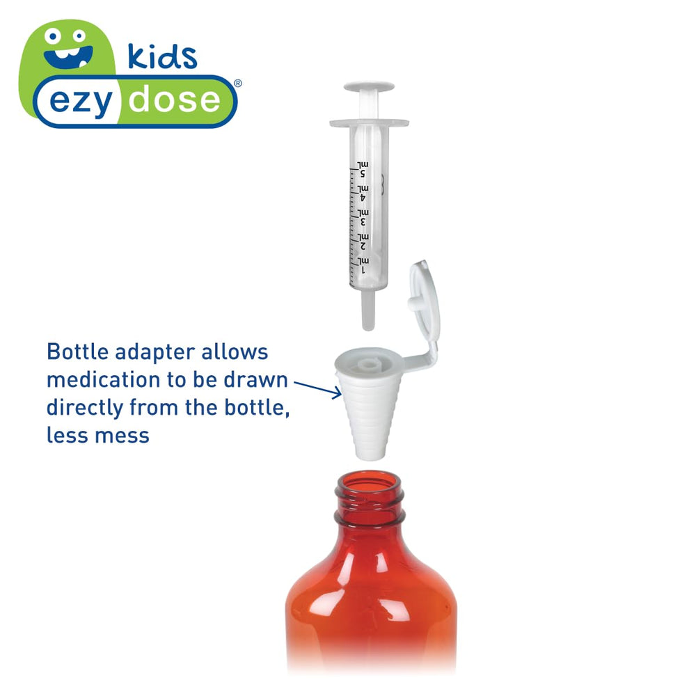 EZY DOSE syringe shows milliliter markings for precise measurement during medicine time