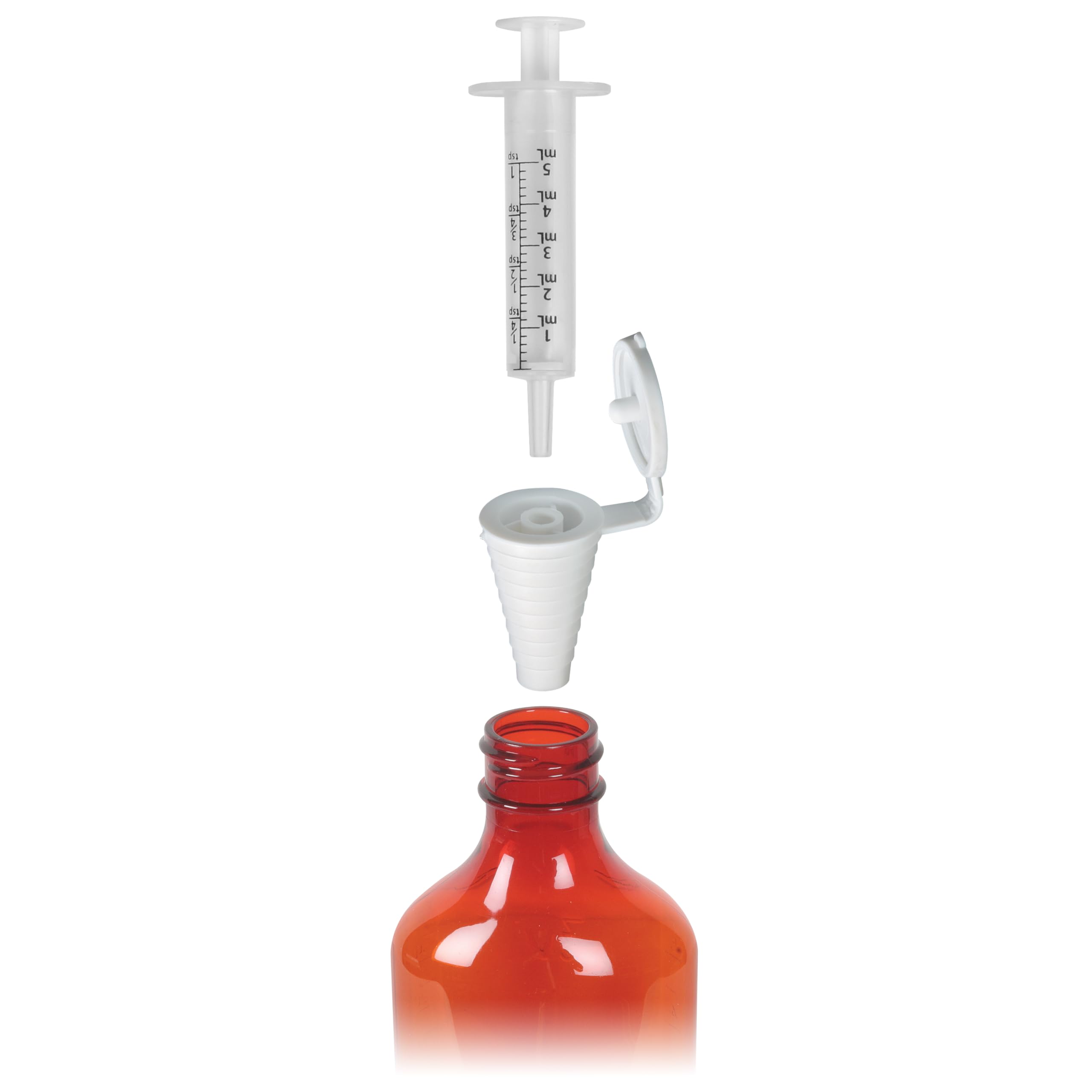 EZY DOSE bottle adapter image demonstrates direct-draw from bottle to reduce spills