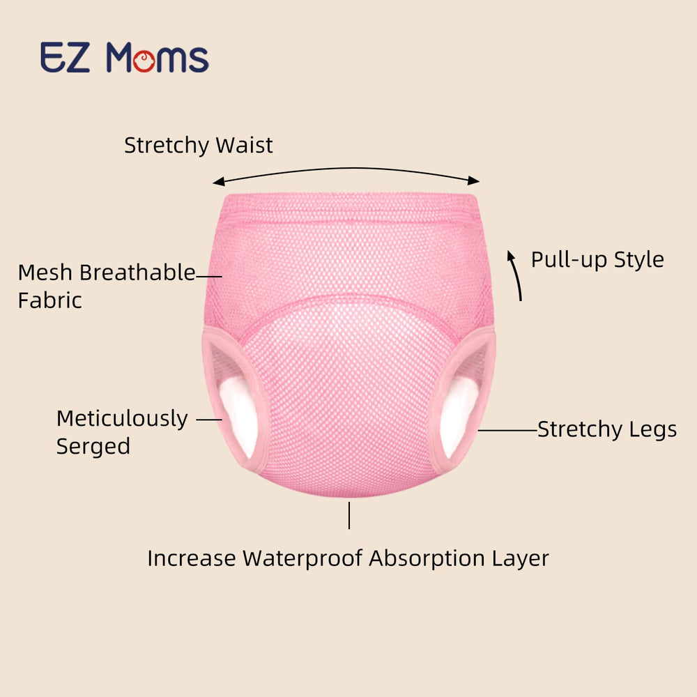 EZ Moms five-layer absorbent underwear with waterproof layer protects clothing from leaks.