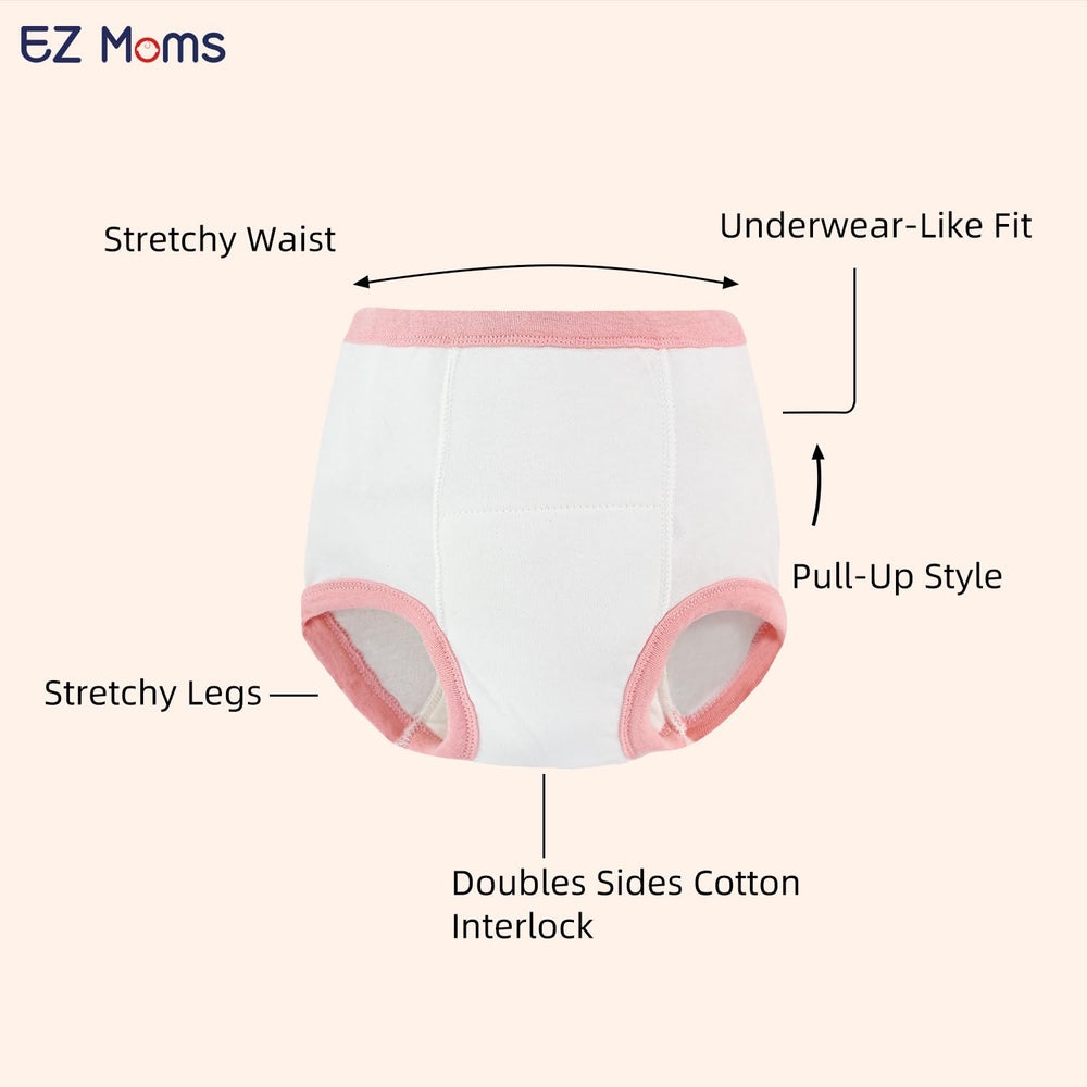 EZ Moms elastic waistband closeup shows soft, snug fit for easy pull-up training.