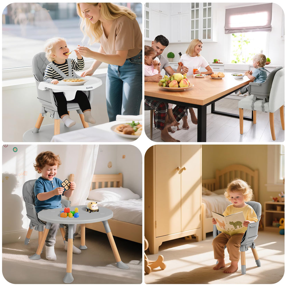 5-point harness keeps young children safely seated during meals